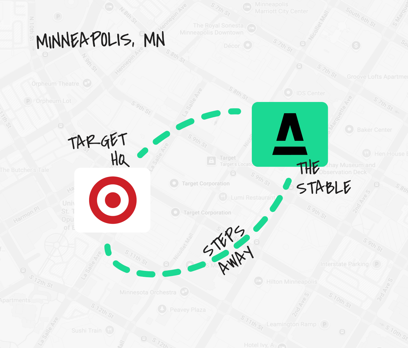 Map: Minneapolis, MN - The Stable is just steps away from Target HQ